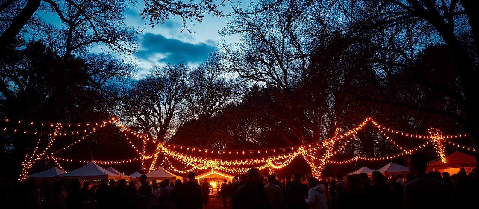 Avondsfeer met lichtjes op het festivalterrein